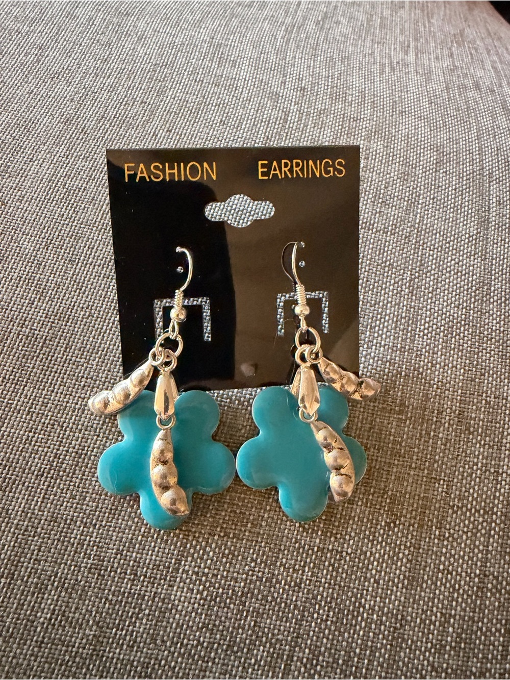 Turquoise Clover Drop Earrings - Blue Floral Dangle